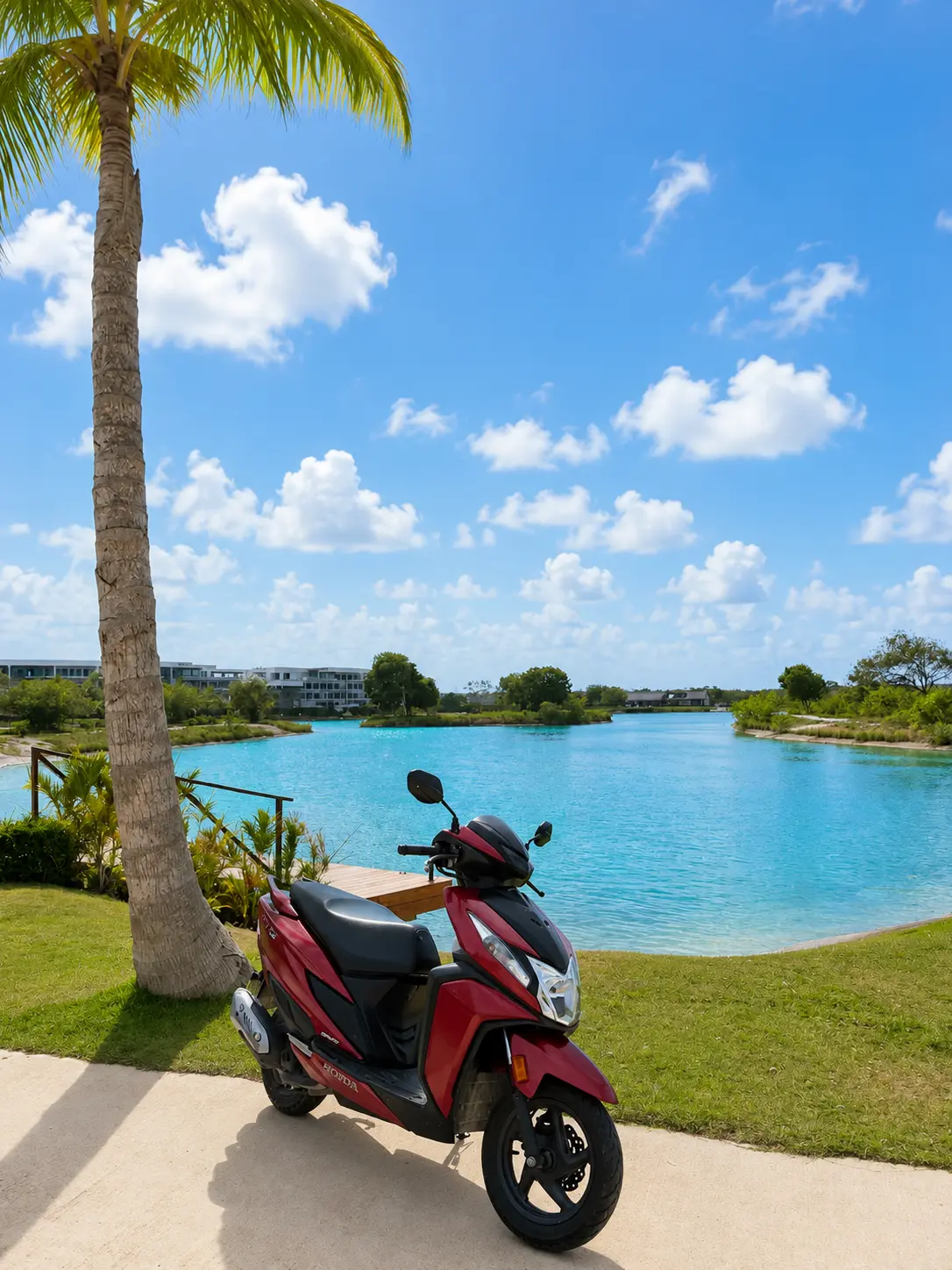 Honda Elite 125 by a palm tree in Punta Cana